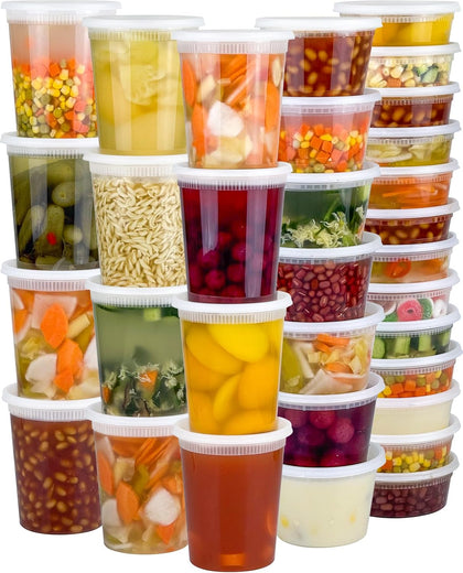 60 Sets (120-Piece) Deli Containers with Lids, 32/16/8 oz X 20 Set Each, Leak-Proof & BPA Free Airtight Takeout