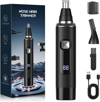 Nose Hair Trimmer for Men, 2-in-1 Rechargeable Ear and Nose Hair Trimmer with LED Display, IPX7 Waterproof Painless