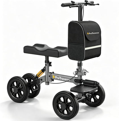 All Terrain Knee Scooter for Adults for Foot Injuries,Foldable & Steerable Knee Walker with Shock Absorption, 300lbs
