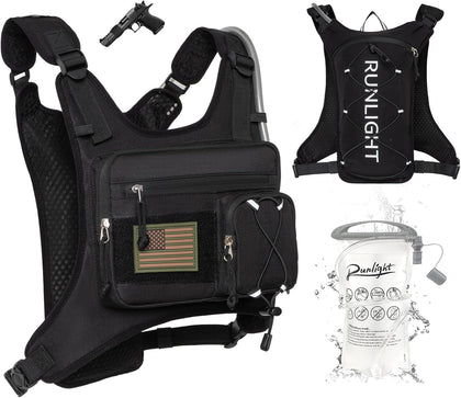 Running Vest,Lightweight Adjustable Chest Pack with Pistol Holster, Pack with 1.5L Water Bladder, Reflective Running