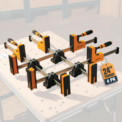 72451 24" Woodworking Parallel Clamps Jaw Bar Clamp Spreader Tool 4PK, with 4PK Parallel Clamp Blocks