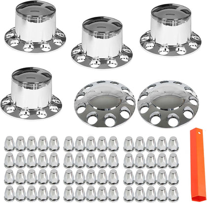 Chrome Front and Rear Hub Cover Wheel Axle Cover Center Caps Kit with 33mm Lug Nut Covers Replacement for 20 in &