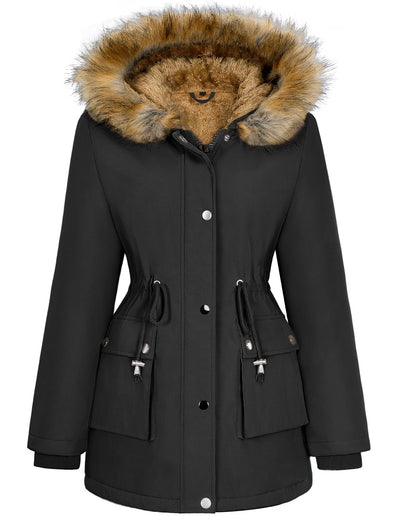 Women Winter Coats Fleece Lined Parka Jackets with Faux-fur Hood