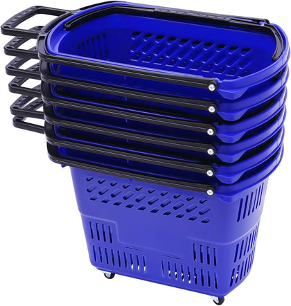 Shopping Carts, 6 Pcs 35L Durable Rolling Shopping Baskets Set with Wheels, 110 Lbs Capacity Portable Plastic Grocery