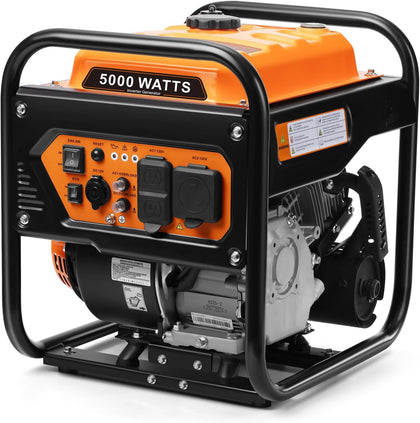5000-Watts Portable Inverter Generator, Gas Generator for Home Backup, 30A Outlet, RV Ready, ECO Mode, 60Lbs, EPA