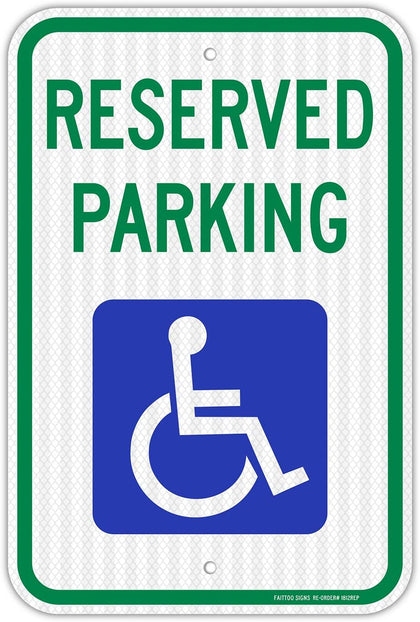 Reserved Parking Sign, Handicap Parking with Picture of Wheelchair Sign,18 x 12 Inches Engineer Grade Reflective