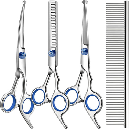 Professional 4 in 1 Dog & Cat Grooming Scissors Kit with Safety Round Tips,Sharp & Durable,Dog Shears for Grooming
