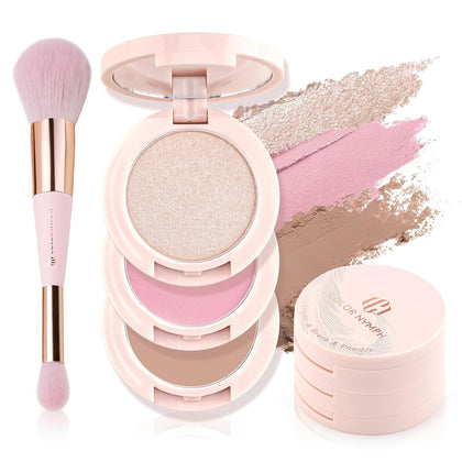 Blush and Highlighter Palette, 3 in 1 Contour Palette