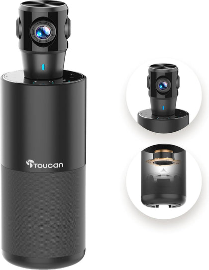 360-Degree Video Conference Camera, 1080p HD Webcam with 4 Noise Reduction Mics, Speaker, AI Tracking, Works with