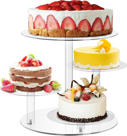 4 Tier Acrylic Round Cake Stand for 8-12 Inch Cakes, Clear Multi-Layer Dessert Display Stand for Wedding, Birthday