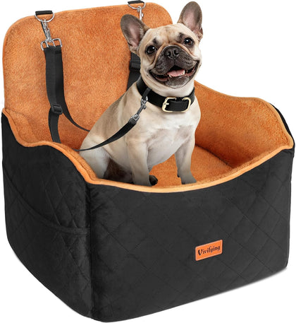 Dog Car Seat for Small and Medium Dogs, 4" Booster Pet Car Seat with Safety Strap, Plush Travel Dog Bed for Car with