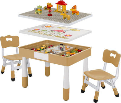 Kids Activity Table and Chairs, 4-in-1 Large Building Block Play Table