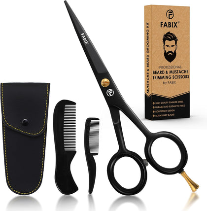 5” Professional Beard Mustache Scissors with 1 Beard Comb, 1 Mustache Comb and Travel Pouch - Perfect Beard Trimming