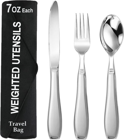 Weighted Utensils for Hand Tremors and Parkinson's Patients-Adaptive Utensils-3 Piece Set Weighted Silverware for