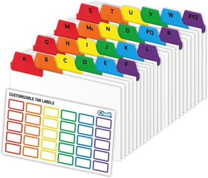 3"x5" Index Card Dividers, A-Z Tabbed, with Blank Stickers, 1 Set | Bright Colors, Heavyweight, Made of 110 lb. Cover