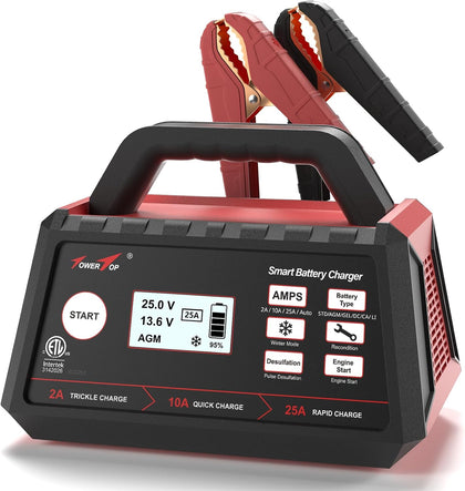 2/10/25 Amp 12V Smart Car Battery Charger, Fully Automatic Battery Maintainer with Engine Start, Auto Desulfator
