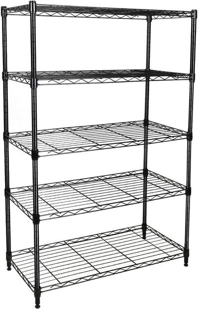 Heavy Duty 5-Shelf Storage Shelving Unit, 1250lbs Loading Capacity, 29.92" D x 13.98" W x 61.09" H, Black