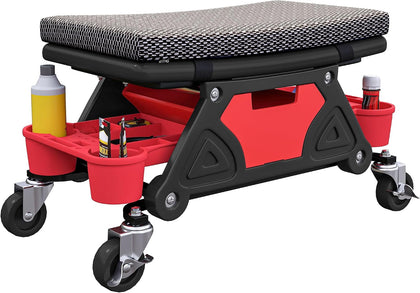 Rolling Mechanic Stool, 135kg Capacity, Padded Creeper Seat, Black