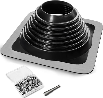 #6 Epdm Metal Roof Vent Boot, Flexible Roofing Boots Fits Pipe Od 4 3/4'' to 10'', Metal Roof Jacks Flashing for