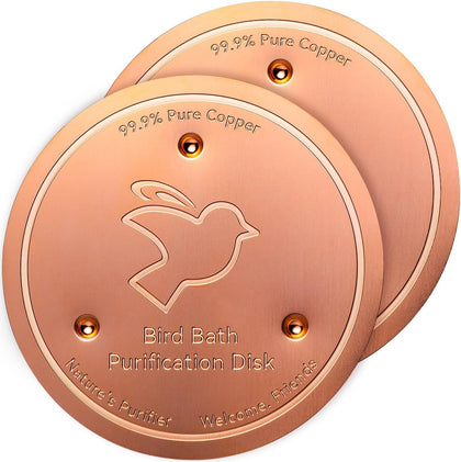 2-Pack Bird Bath Purification Disk, 99.99% Pure Copper Disc Cleaner Safe for Outdoor Bird Bath, Solar Fountains and