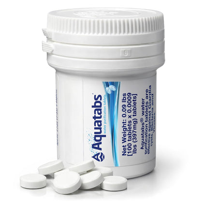 Water Purification Tablets (397mg, 100 Pack). Water Filtration System for Camping, Boating, Emergency Water, Survival