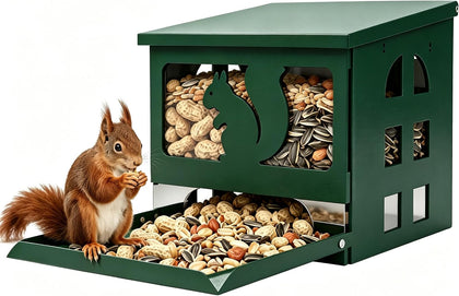 Squirrel Feeder for Outside, Durable Full Metal Squirrel Food Box, Large Capacity Chipmunk Feeder, Weather-Proof