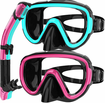 Snorkeling Gear for Adults 2-Pack | Anti-Fog & Anti-Leak Snorkeling Mask | Breath-Free Dry Snorkel | 180° Panoramic