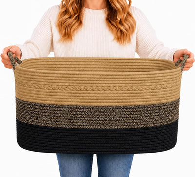 Large Laundry Hamper Basket, 100L Cotton Rope Woven Storage Bin for Blankets, Dirty Clothes Toys, Decorative Tall