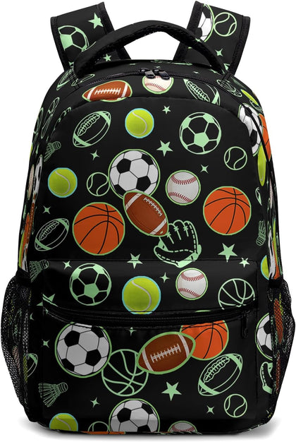 Balls Sports Themed Kids School Backpack for Boys Girls Soccer and Basketball Bookbag for Preschool Kindergarten