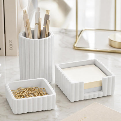 Aesthetic Desk Organizer Set of 3 For Your Office - Sturdy Concrete Desktop Accessories For Women Enhance Any Office