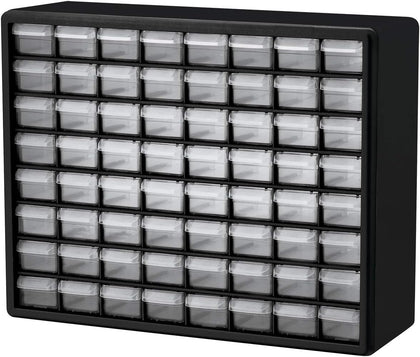 64-Drawer Plastic Storage Cabinet, 20" W x 6" D x 16" H, Black