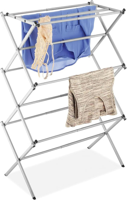 Expandable Drying Rack with 11 Bars & Top Shelf, Heavy Duty Steel Accordion Design, Space Saving Foldable Clothes