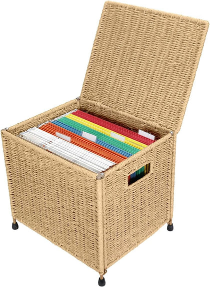Seagrass File Filing Cabinet File Box Organizer | Collapsible Letter Size Hanging File Box Organizers with Lid |