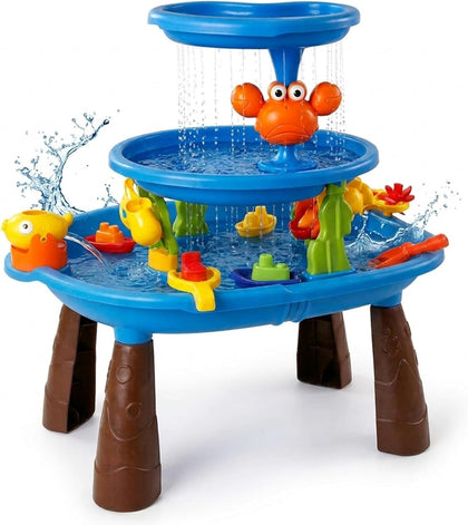 3-in-1 Sand and Water Table for Toddlers Ages 3+, Large Outdoor Sensory Play Table with Double-Layer Waterfall