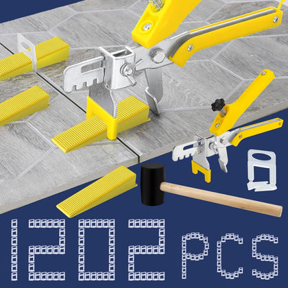 Tile Leveling System with Tile Plier and Rubber Mallet Tile Leveler Tool | 1000 Piece Tile Spacers Clips and 200