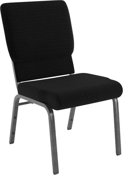 HERCULES Series 18.5''W Stacking Church Chair in Black Patterned Fabric - Silver Vein Frame, 25"D x 19.25"W x 33.25"H