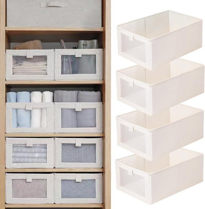 Linen Closet Organizers And Storage, 4 Pack Storage Bins Baskets for Organization Foldable Organizer with Clear
