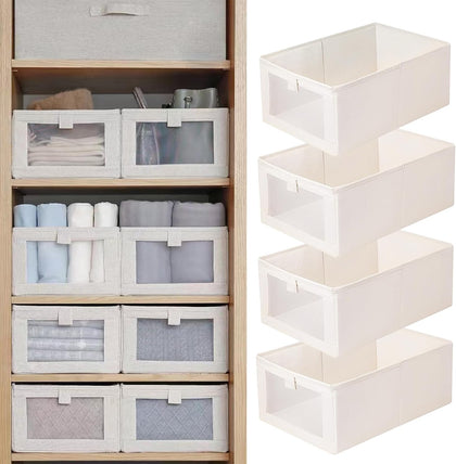 Linen Closet Organizers And Storage, 4 Pack Storage Bins Baskets for Organization Foldable Organizer with Clear