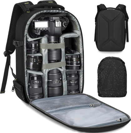 Large Hardshell Camera Backpack DSLR/SLR/Mirrorless Photography Bag | Waterproof Hard Shell, w/ Rain Cover, with