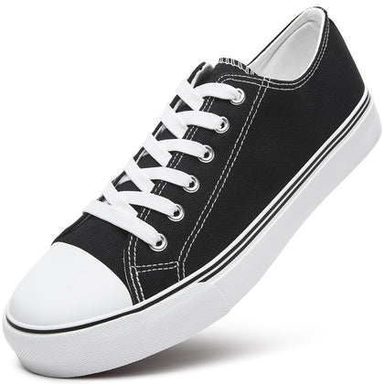 Mens Classic Canvas Sneakers,Low Top Lace-up Casual Shoes Black US12