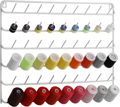 Thread Holder Wall White, 54-Spool Sewing Thread Rack | Embroidery Thread Holder Organizer, Wall Mount, Spool Holder