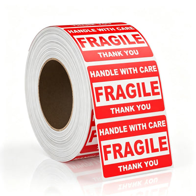 Fragile Stickers 2" x 3", Handle with Care Labels, Permanent Adhesive Small Shipping Stickers for Mailing, Packing