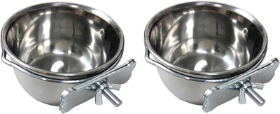 Bird Parrot Cage Stainless Steel Seed Water Feeder, 4-Inch Wide 2-Inch Deep