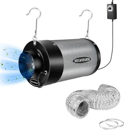 Air Filtration Kit 4", Built-in 14cm Fan Low Nois Carbon Filter with 12-Speed Controller, 8' Ducting, Cooling &