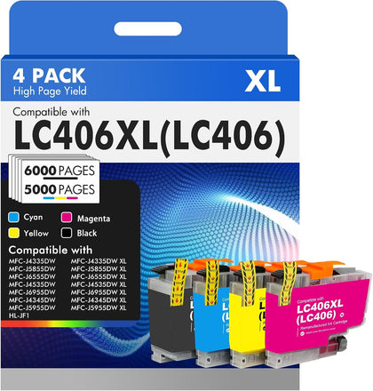 LC406 LC406XL Ink Cartridges for Brother Printer MFC-J4335DW MFC-J5855DW | Compatible for LC 406XL 406 XL for Brother