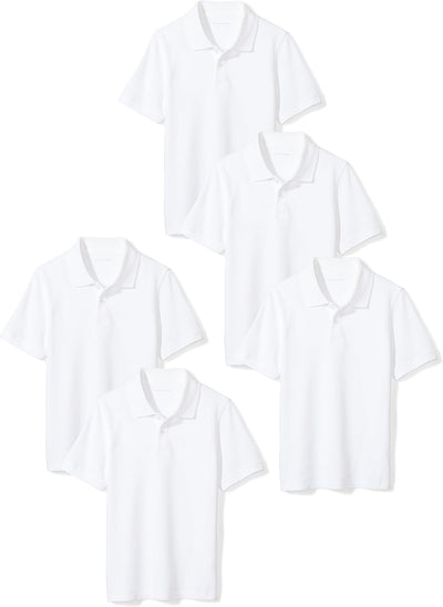 Toddler Boys' School Uniform Short-Sleeve Pique Polo Shirts, Breathable Cotton, Button Closure, Multipacks