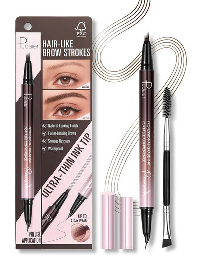 2-in-1 Microblading Eyebrow Pen, Waterproof Brow Pen for Natural Brows