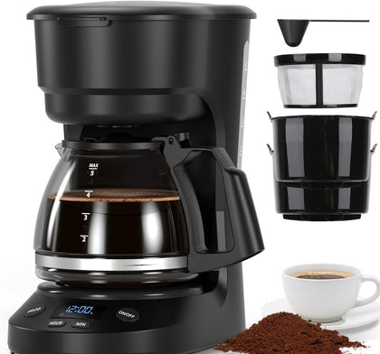 5 Cup Programmable Drip Coffee Maker, 24H Delay Brew, 2H Keep Warm & Auto Shut Off, Pause & Serve, Reusable Filter