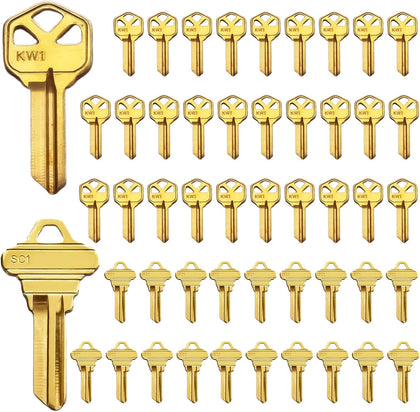 50 Premium Key Blanks – 30 KW1 & 20 SC1 Blank Keys, Brass Finished - 5 PIN