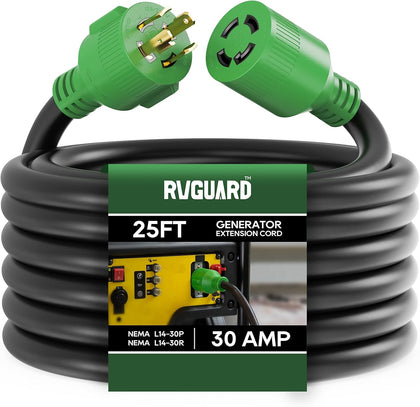4 Prong 30 Amp 25 Foot Generator Extension Cord, ETL Listed | NEMA L14-30P/L14-30R, 125/250V Up to 7500W, 10 Gauge SJTW